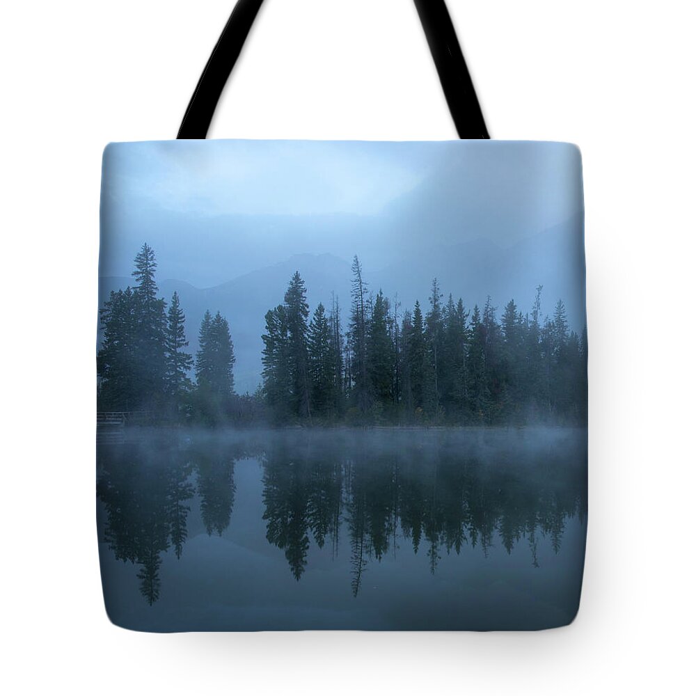 Pyramid Bridge Tote Bag featuring the photograph Moody Forest Reflection Pyramid Lake by Dan Sproul
