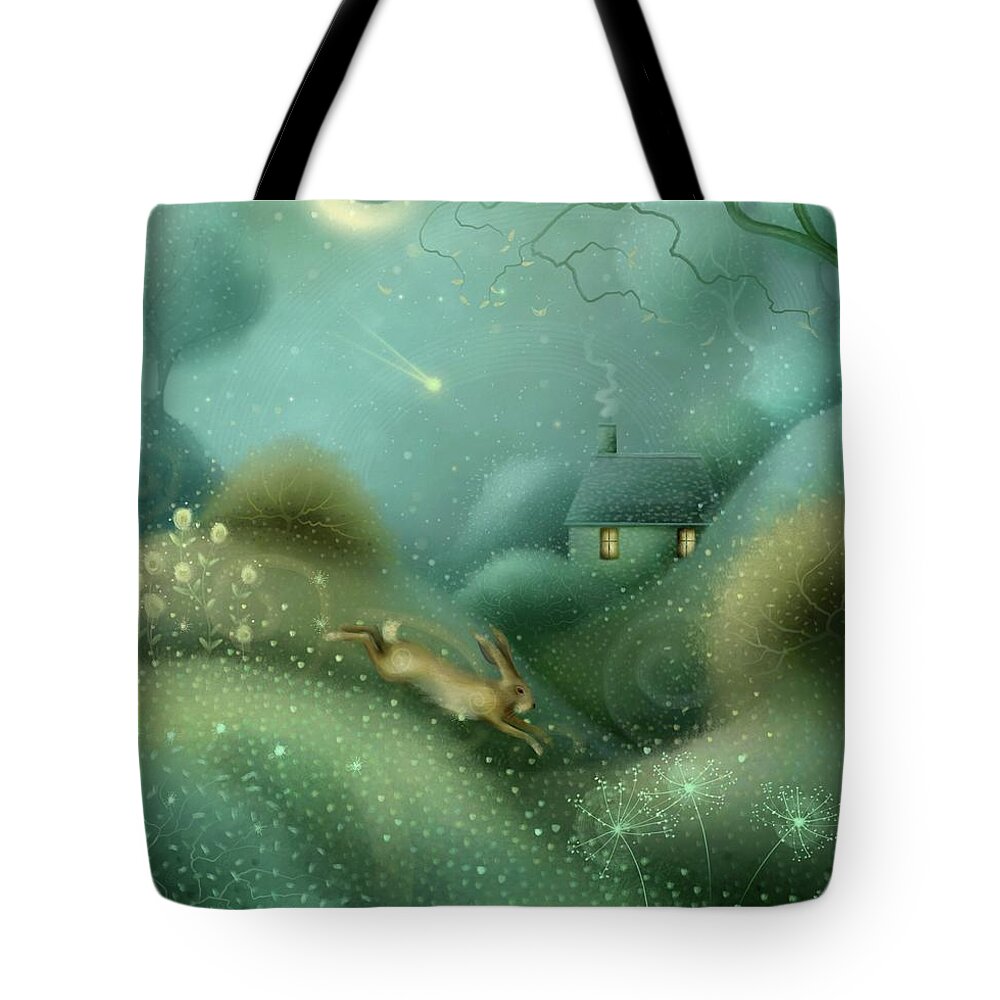 Landscape Art Tote Bag featuring the painting Moon Flower Down by Joe Gilronan