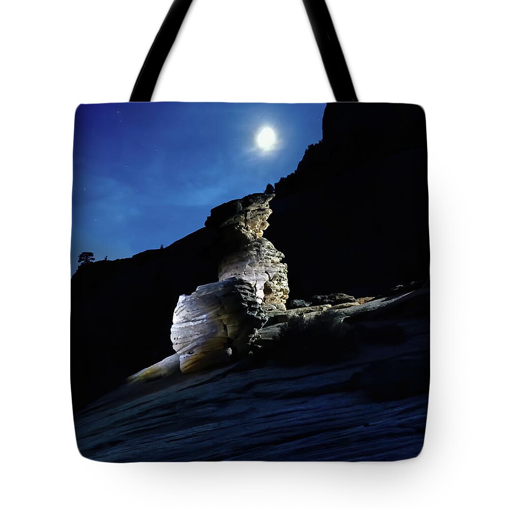 Night Tote Bag featuring the photograph Moon Lit Hoodoo by Tom Watkins PVminer pixs