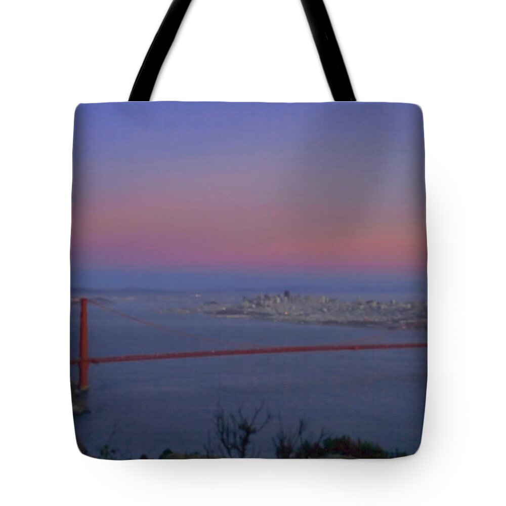 The Buena Vista Tote Bag featuring the photograph Moon Over The Golden Gate by Tom Singleton