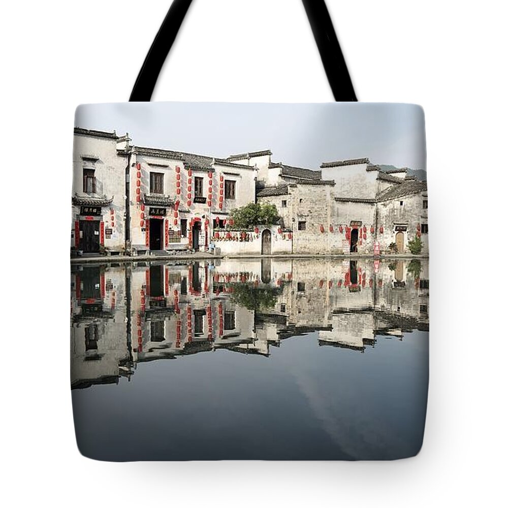 Moon Pond Tote Bag featuring the photograph Moon Pond In Hong Village 2 by Mingming Jiang