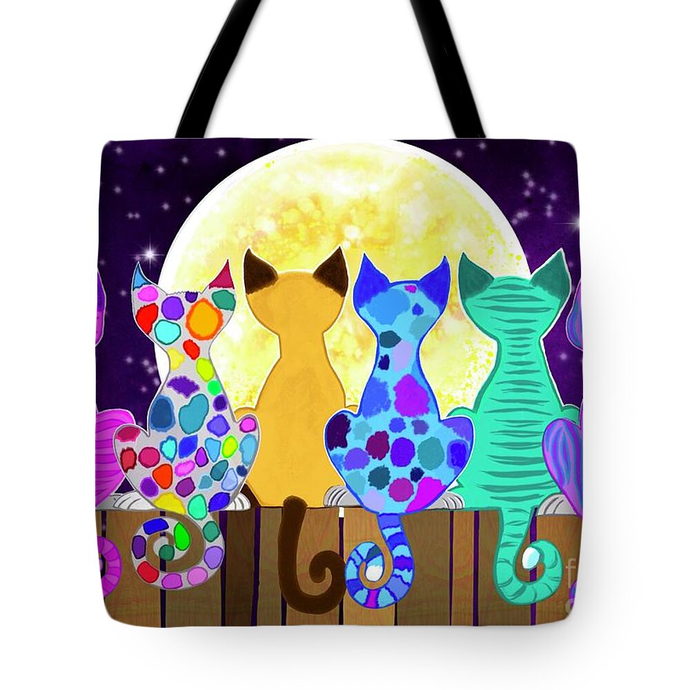 Colorful Cats Tote Bag featuring the painting Moon Shadow Meow by Nick Gustafson