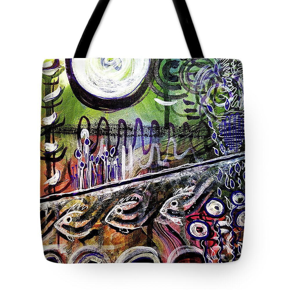 Moon Tote Bag featuring the mixed media Moon Shine Bright Throughout The Night by Mimulux Patricia No