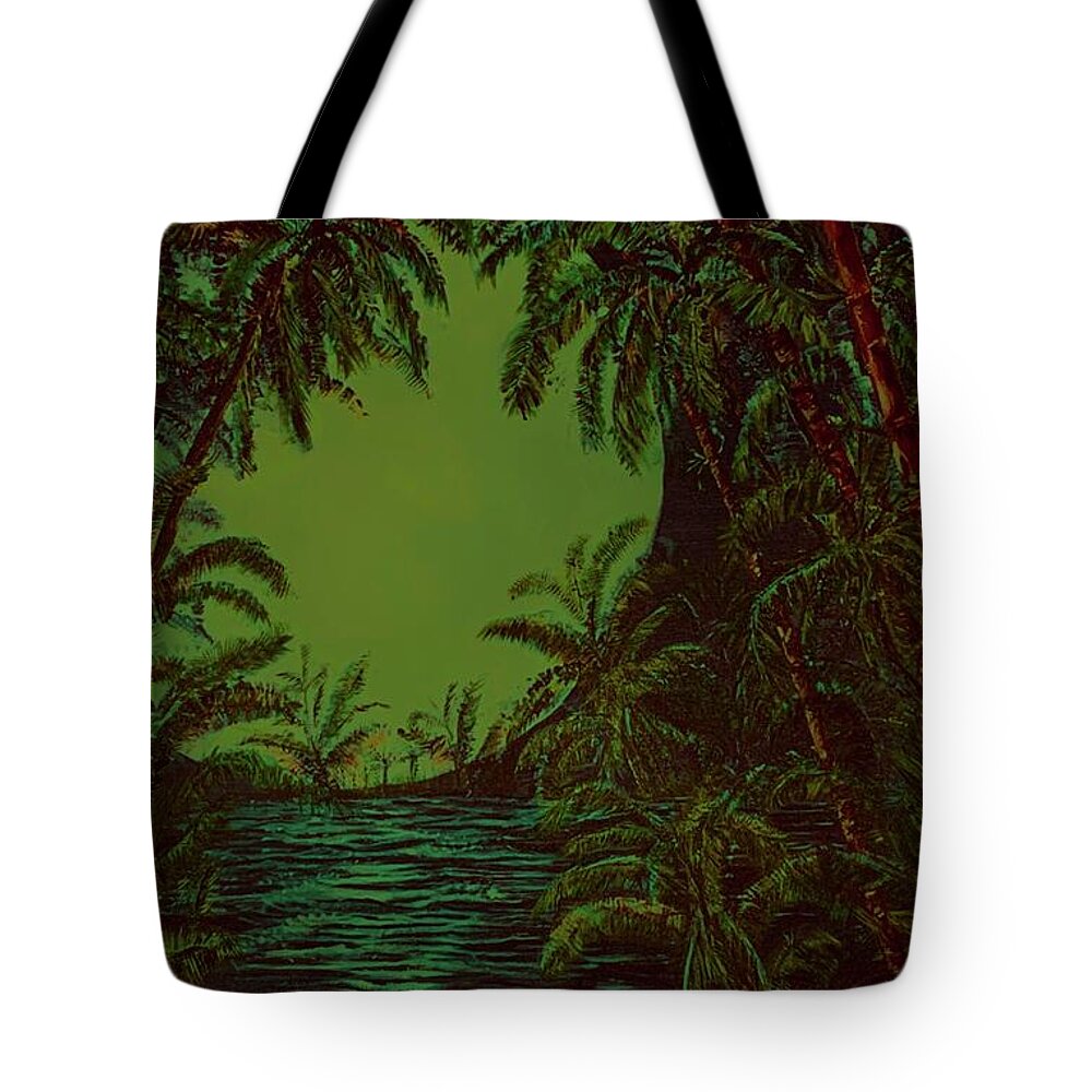 Hawaiian Blue Moon Tote Bag featuring the painting Moon Warmth by Michael Silbaugh