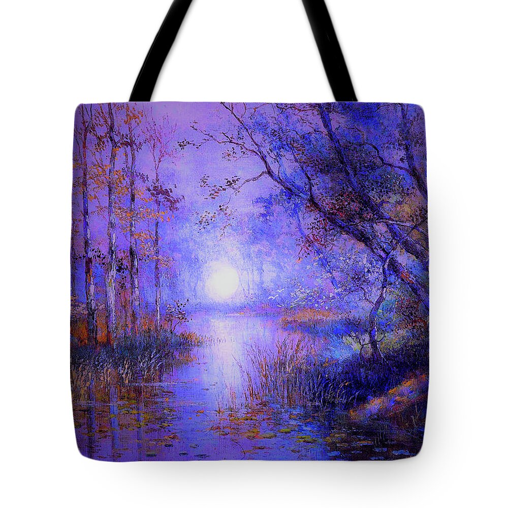 Landscape Tote Bag featuring the painting Moonlight from Heaven by Jane Small