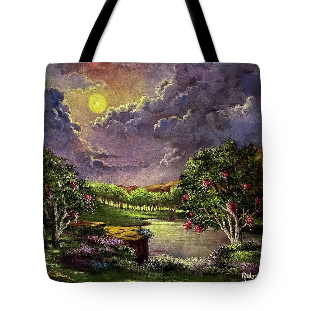 Moonlight Tote Bag featuring the painting Moonlight in the Woods by Rand Burns