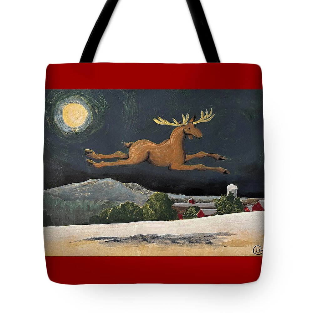 Moose Tote Bag featuring the painting Moonlight Moose by Lisa Curry Mair