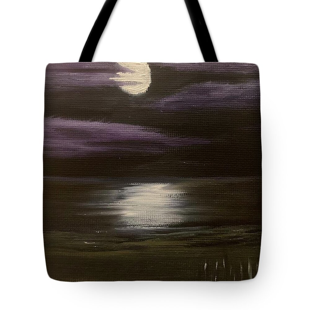 Oil Painting Tote Bag featuring the painting Moonlight Over Ludington by Lisa White