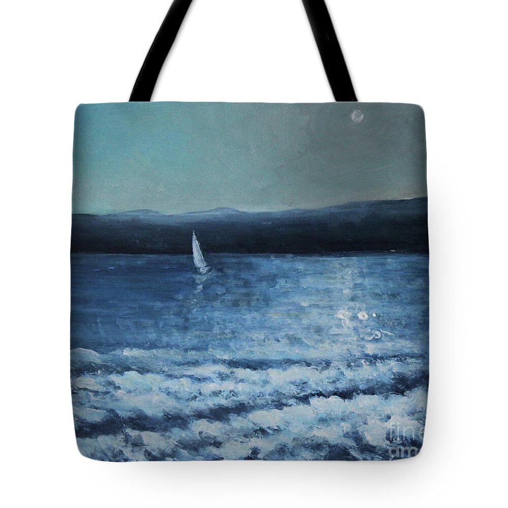 Seascape Tote Bag featuring the painting Moonlight Sailor by Jane See