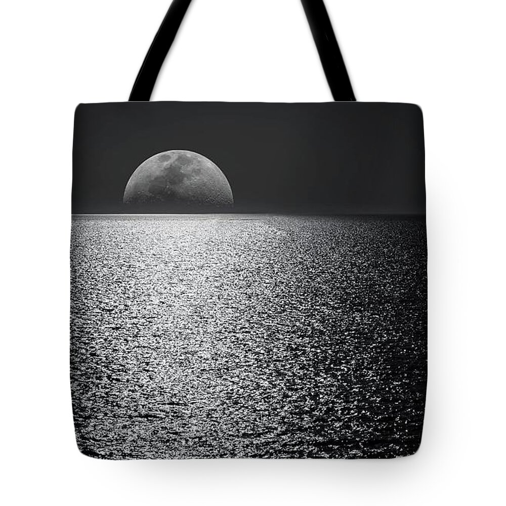 Moon Tote Bag featuring the mixed media Moonlight Swim by Teresa Trotter