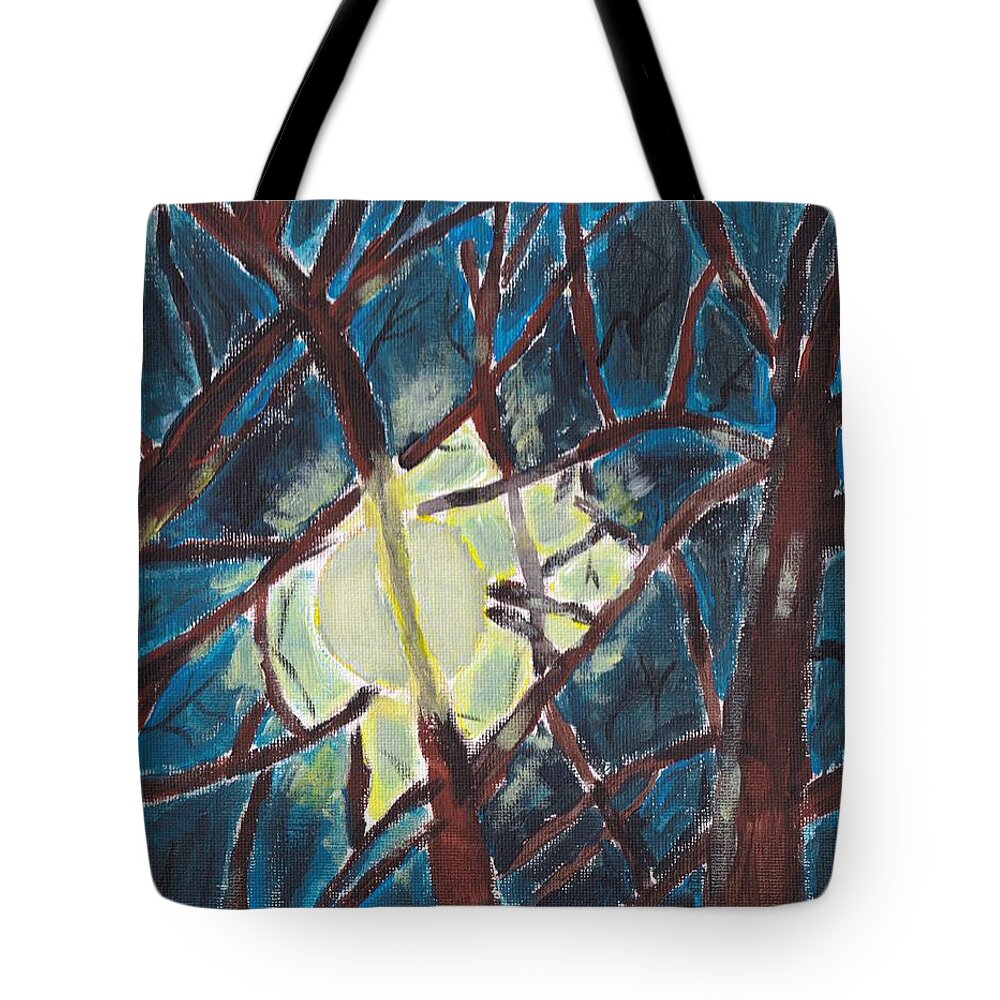 Acrylic Tote Bag featuring the painting Moonlight through the Trees by Christopher Reed