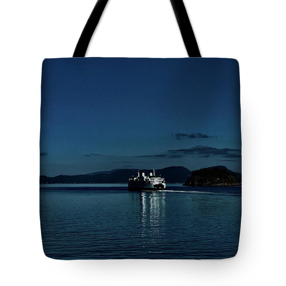 Ferry Tote Bag featuring the photograph Moonlit Ferry by Lorraine Devon Wilke