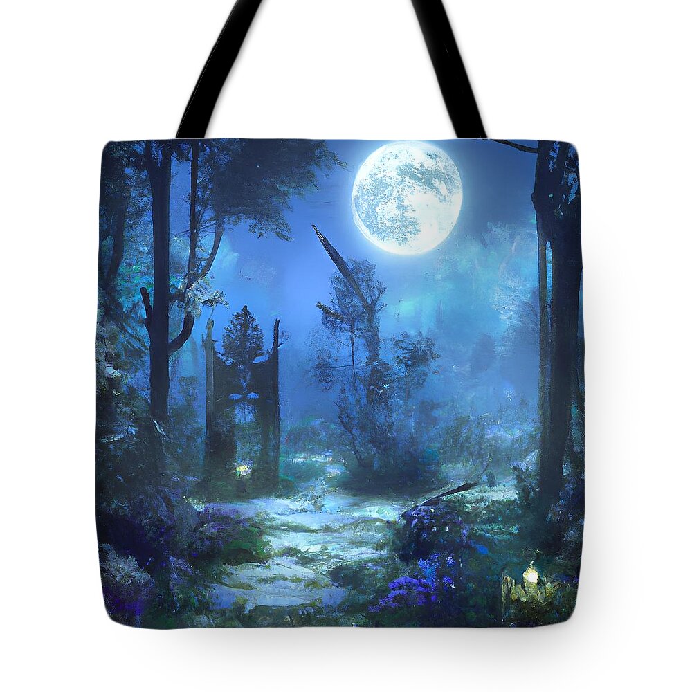 Digital Tote Bag featuring the digital art Moonlit Garden by Beverly Read