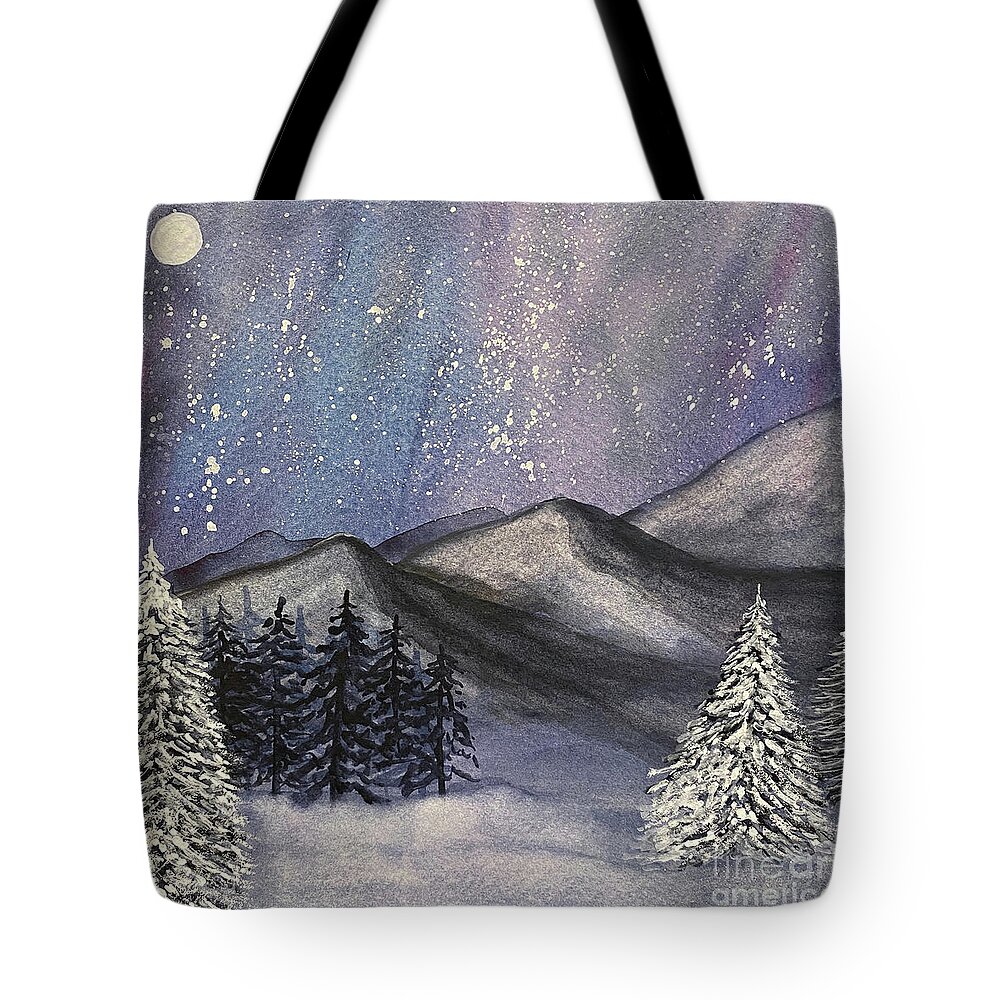 Mountains Tote Bag featuring the painting Moonlit Mountains by Lisa Neuman