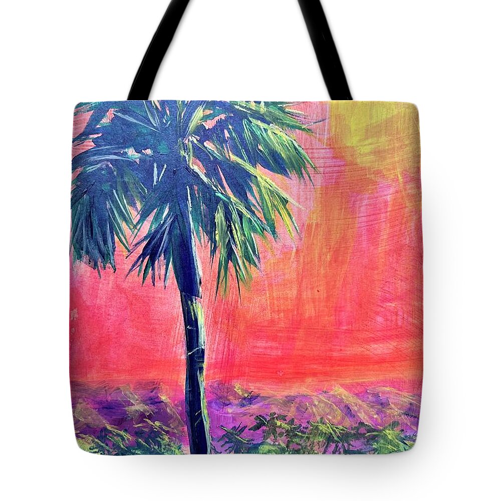 Palm Tote Bag featuring the painting Moonlit Palm by Kelly Smith