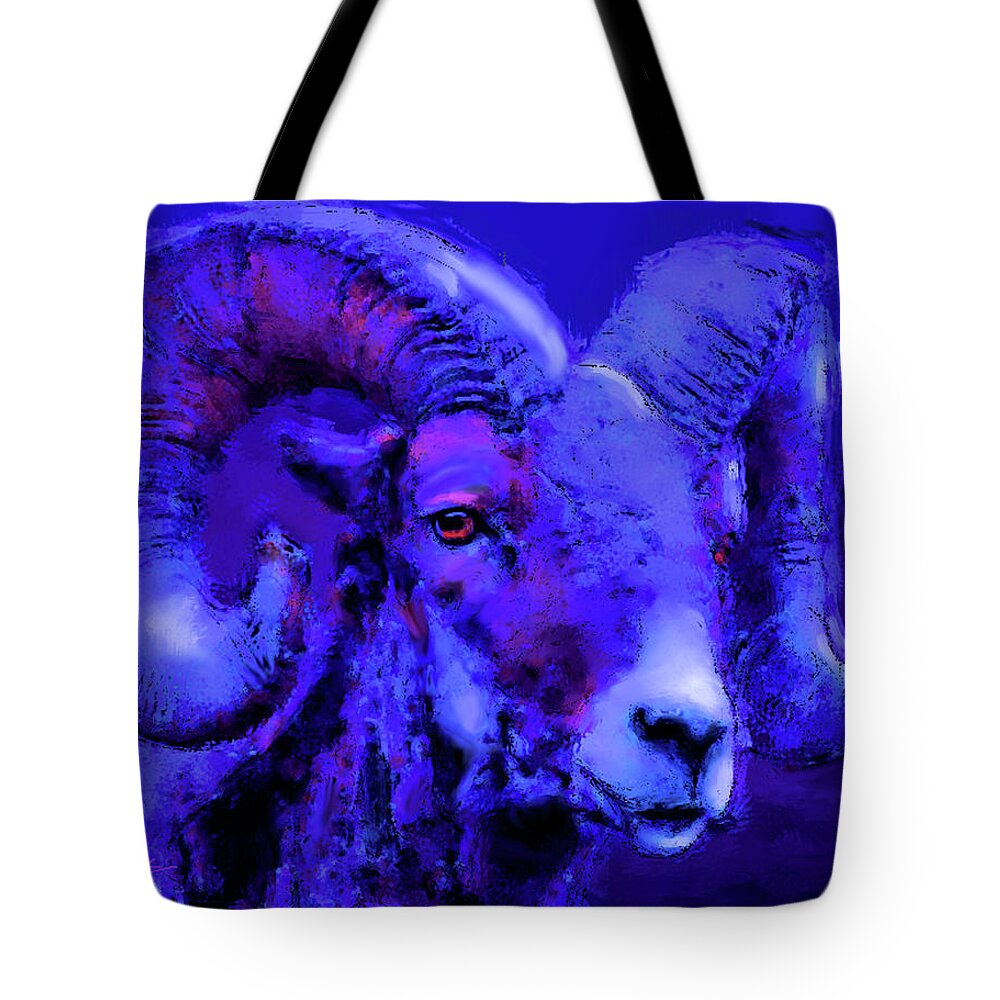 Moonlight Tote Bag featuring the painting Moonlit Ram  by Joel Smith