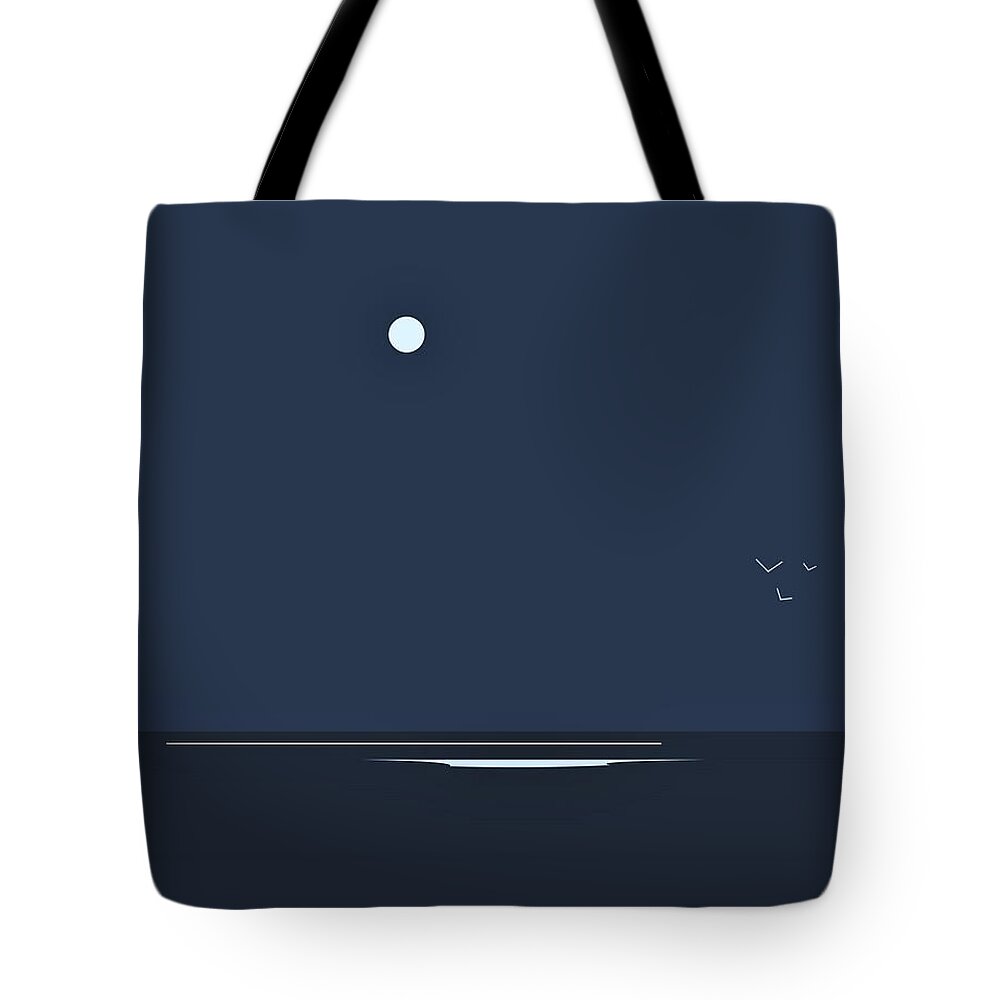 Moonlight Tote Bag featuring the digital art Moonlit sea by Fatline Graphic Art