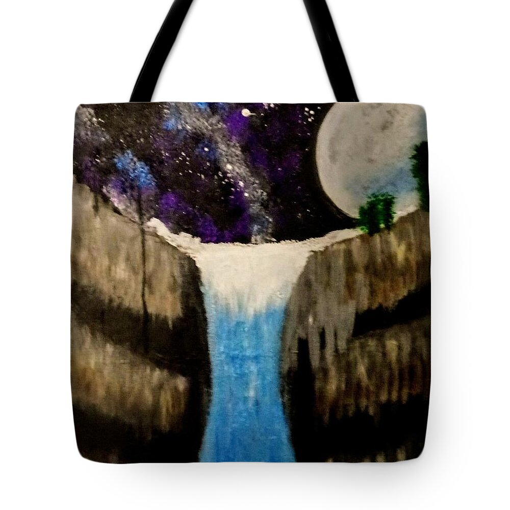 Moon Tote Bag featuring the painting Moonlite Waterfall by Anna Adams