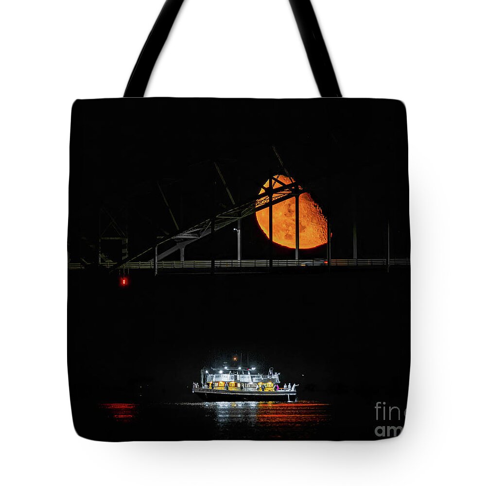 Bridge Tote Bag featuring the photograph Moonrise Over Fire Island Inlet by Sean Mills