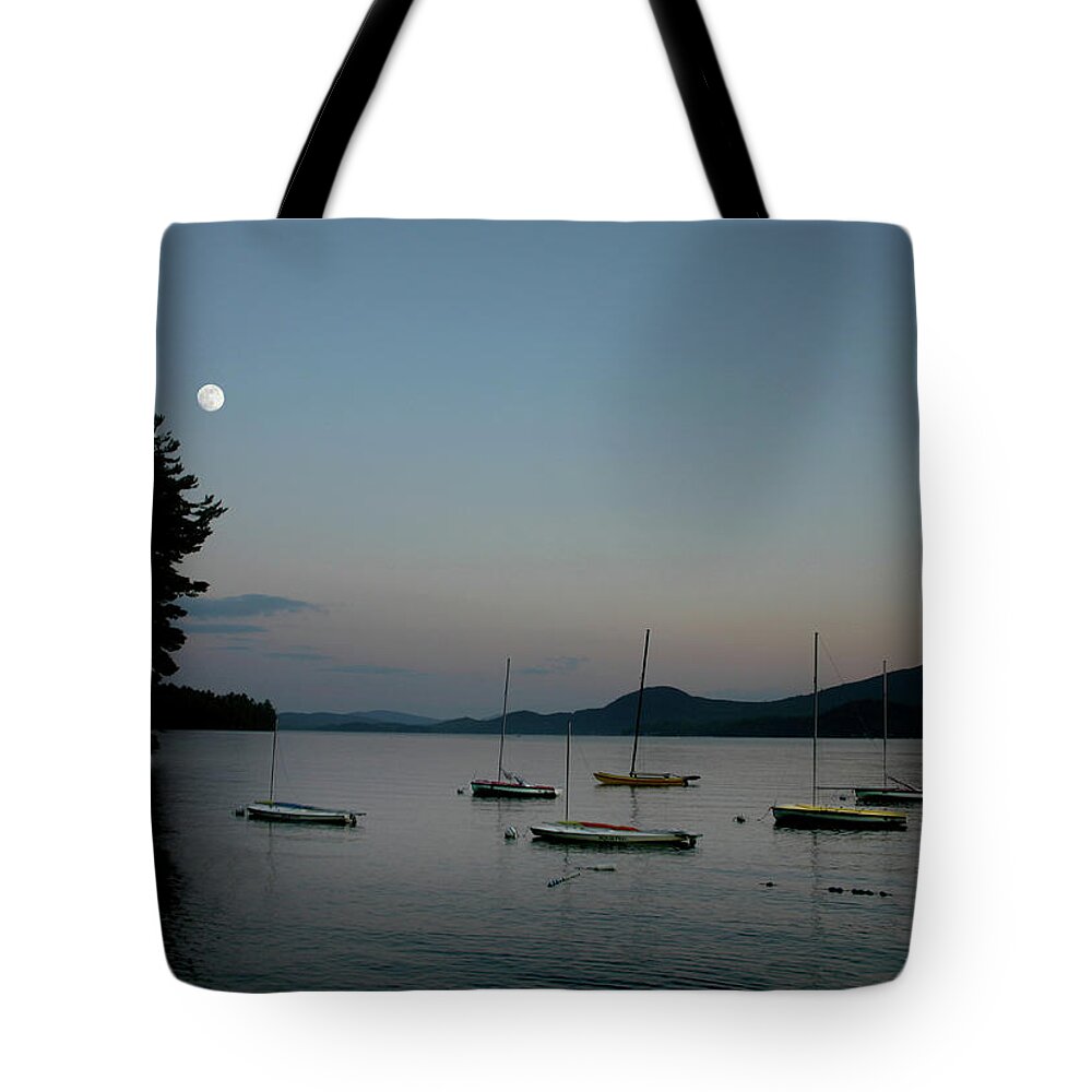 Moon Tote Bag featuring the photograph Moonrise Over Newfound Lake Stock by Wayne King