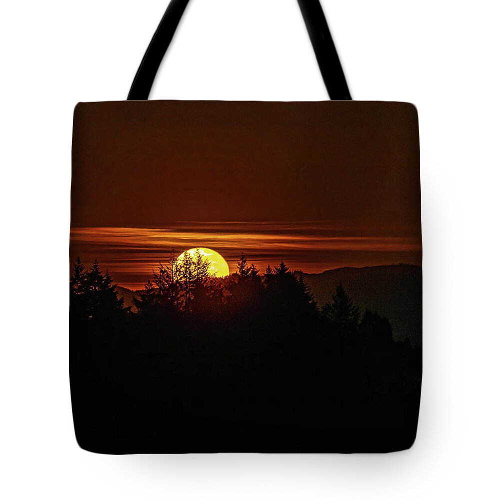 Moon Rise Tote Bag featuring the photograph Moonrise over the hill's by Ulrich Burkhalter