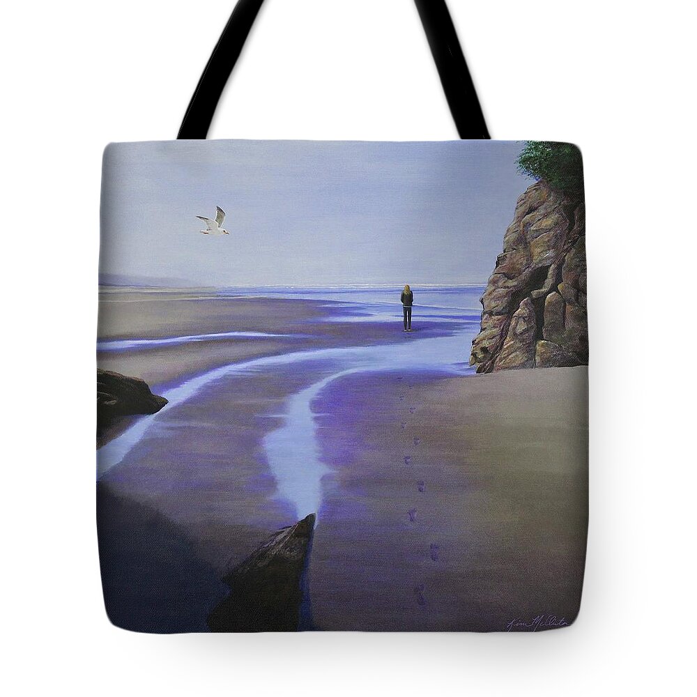 Kim Mcclinton Tote Bag featuring the painting Low Tide on Moonstone Beach by Kim McClinton