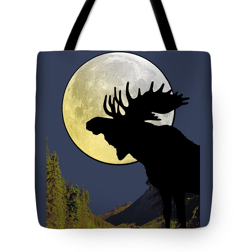 Moose Tote Bag featuring the digital art Moose in the moonlight by Madame Memento