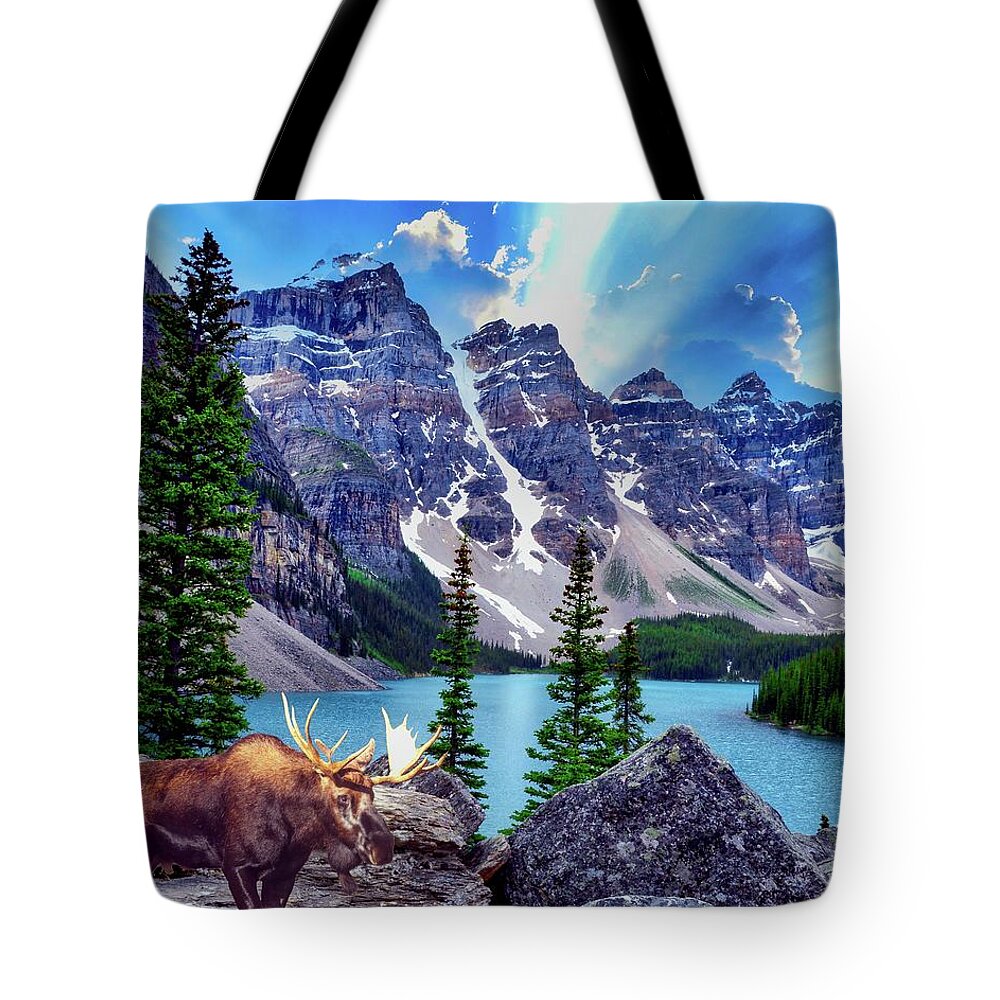 Moose Tote Bag featuring the digital art Moose Overlook by Norman Brule