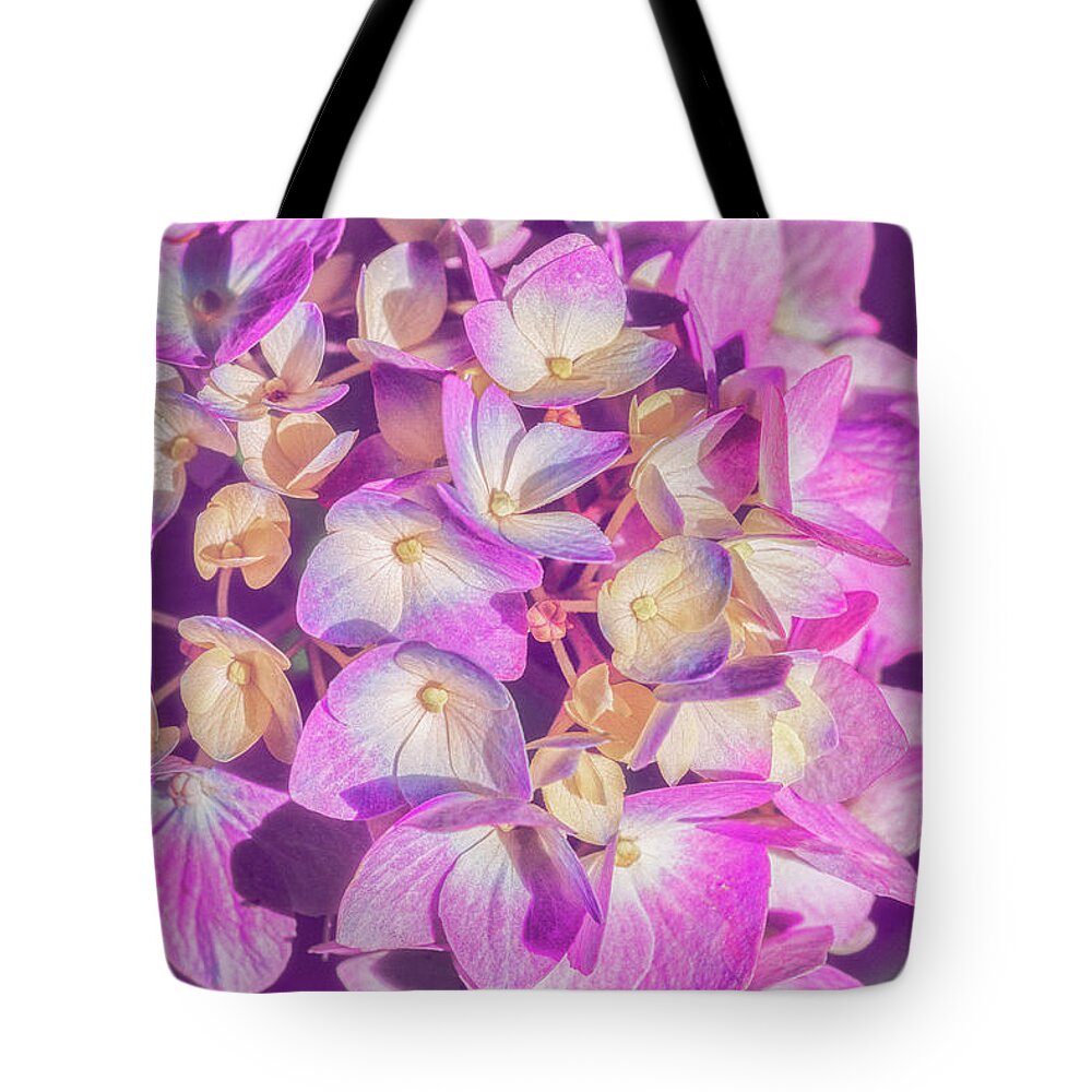 Macro Tote Bag featuring the digital art Mophead Hydrangea Pink by Marianne Campolongo