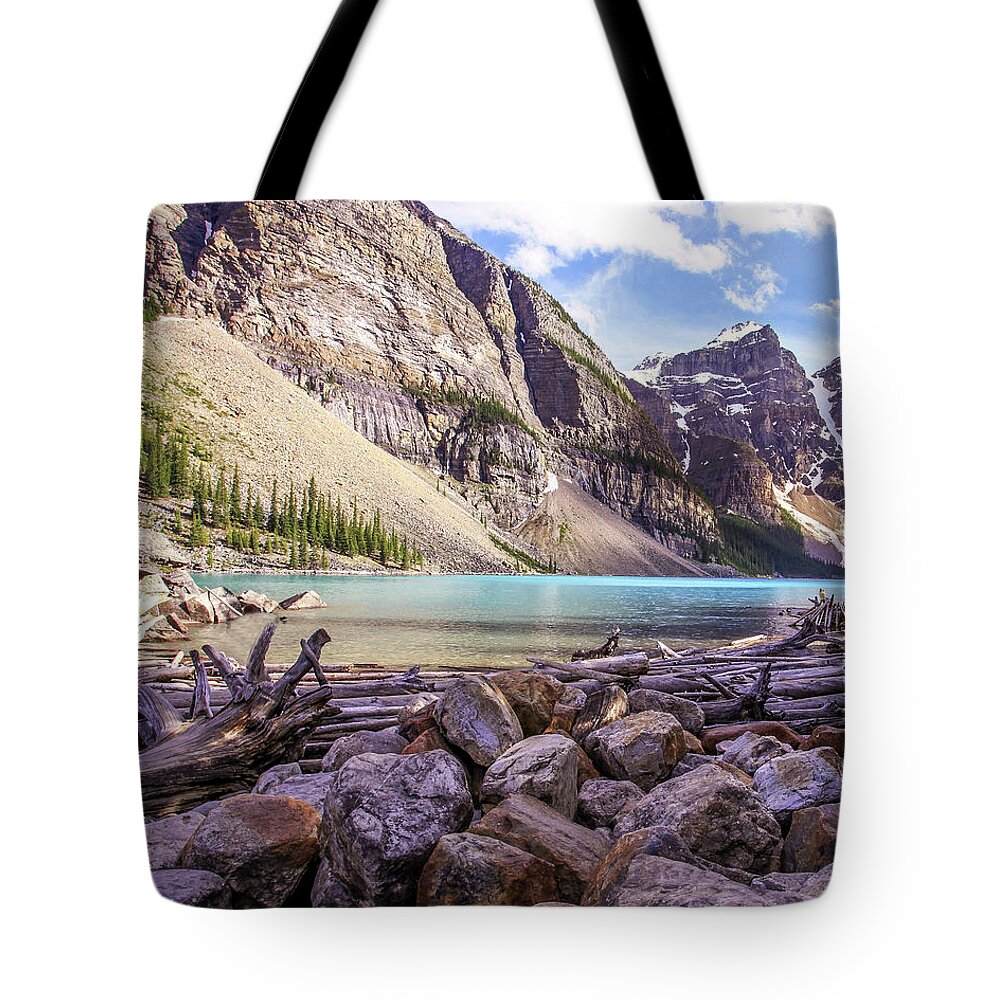 Moraine Tote Bag featuring the photograph Moraine Lake by Canadart -