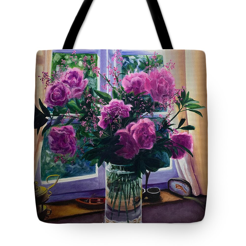 Roses Tote Bag featuring the painting Morning Awaits by Jan Chesler
