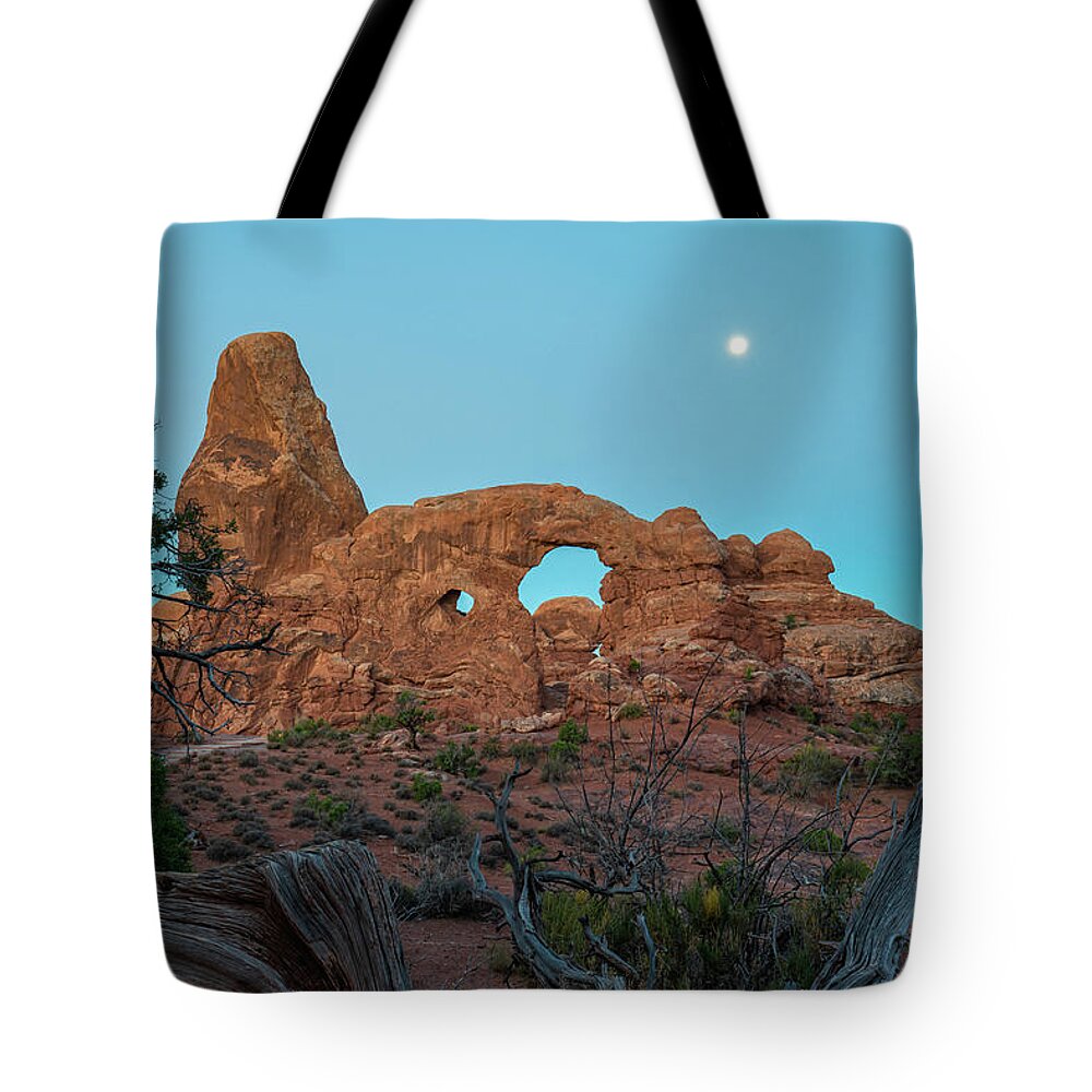 Arches National Park Tote Bag featuring the photograph Morning Blue Hour at Turret Arch by Ron Long Ltd Photography