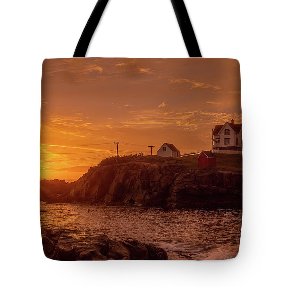 Lighthouse Tote Bag featuring the photograph Morning in Maine - Nubble Lighthouse by Jack Peterson