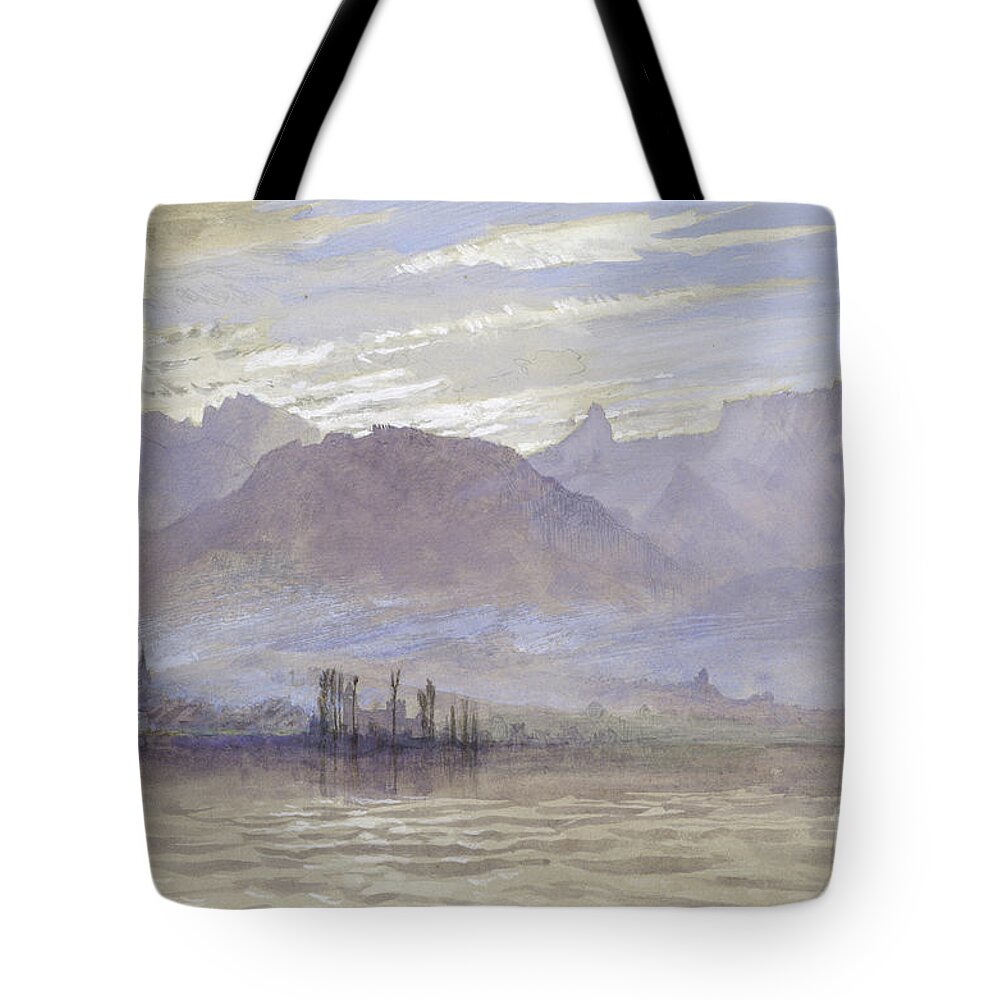 John Ruskin Tote Bag featuring the painting Morning in Spring, with northeast Wind, at Vevey, by John Ruskin