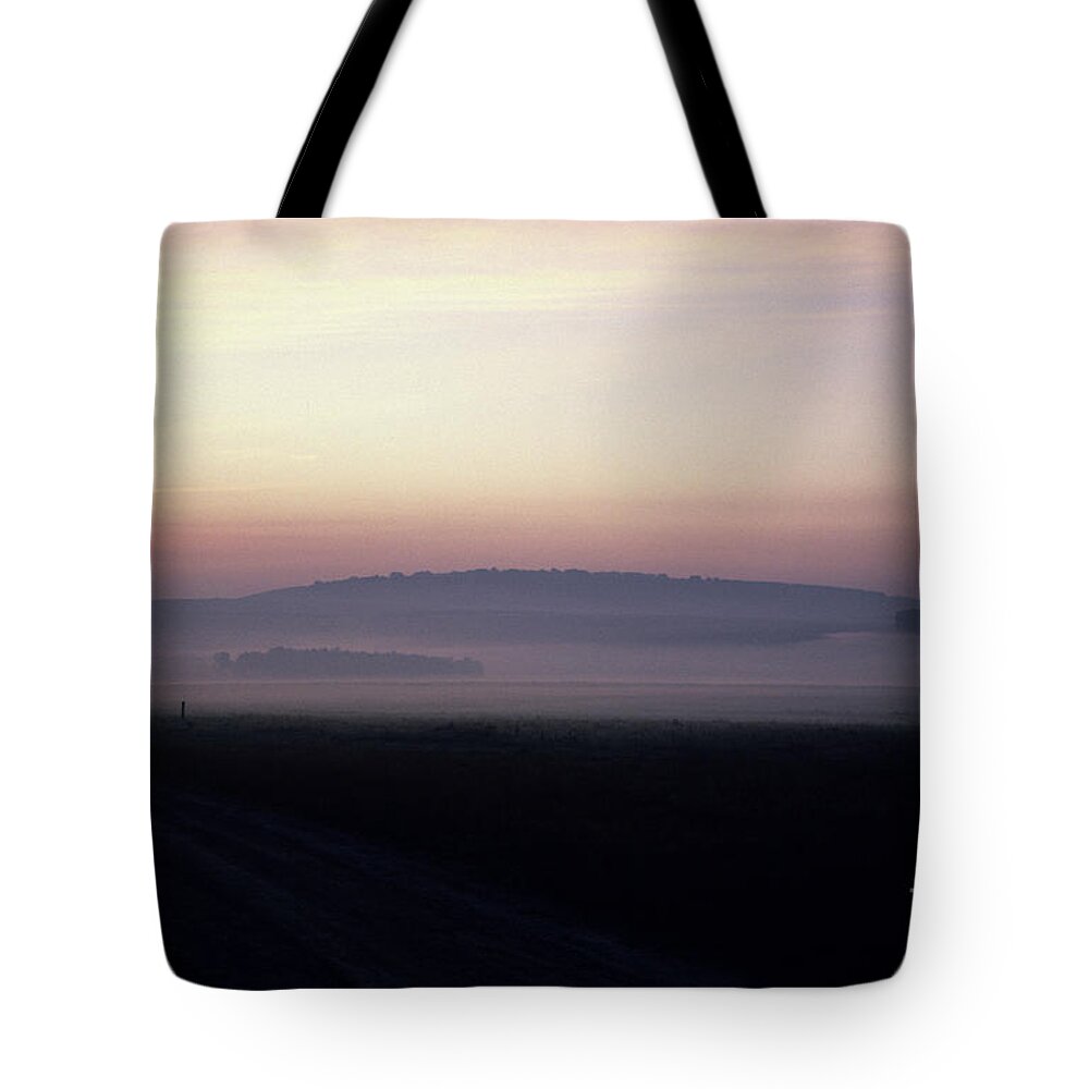 80025126 Tote Bag featuring the photograph Morning Mist on Salisbury Plain by Patrick G Haynes