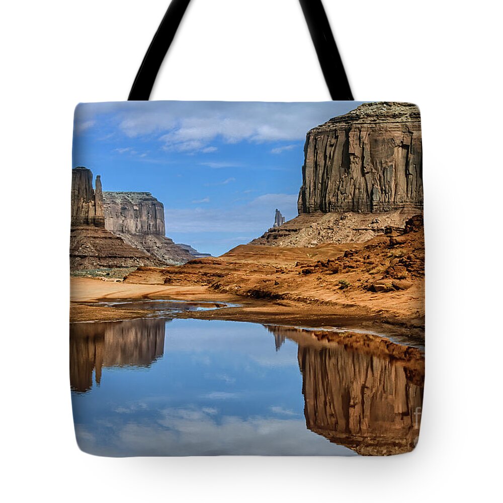 Southwest Tote Bag featuring the photograph Morning Reflections In Monument Valley by Sandra Bronstein