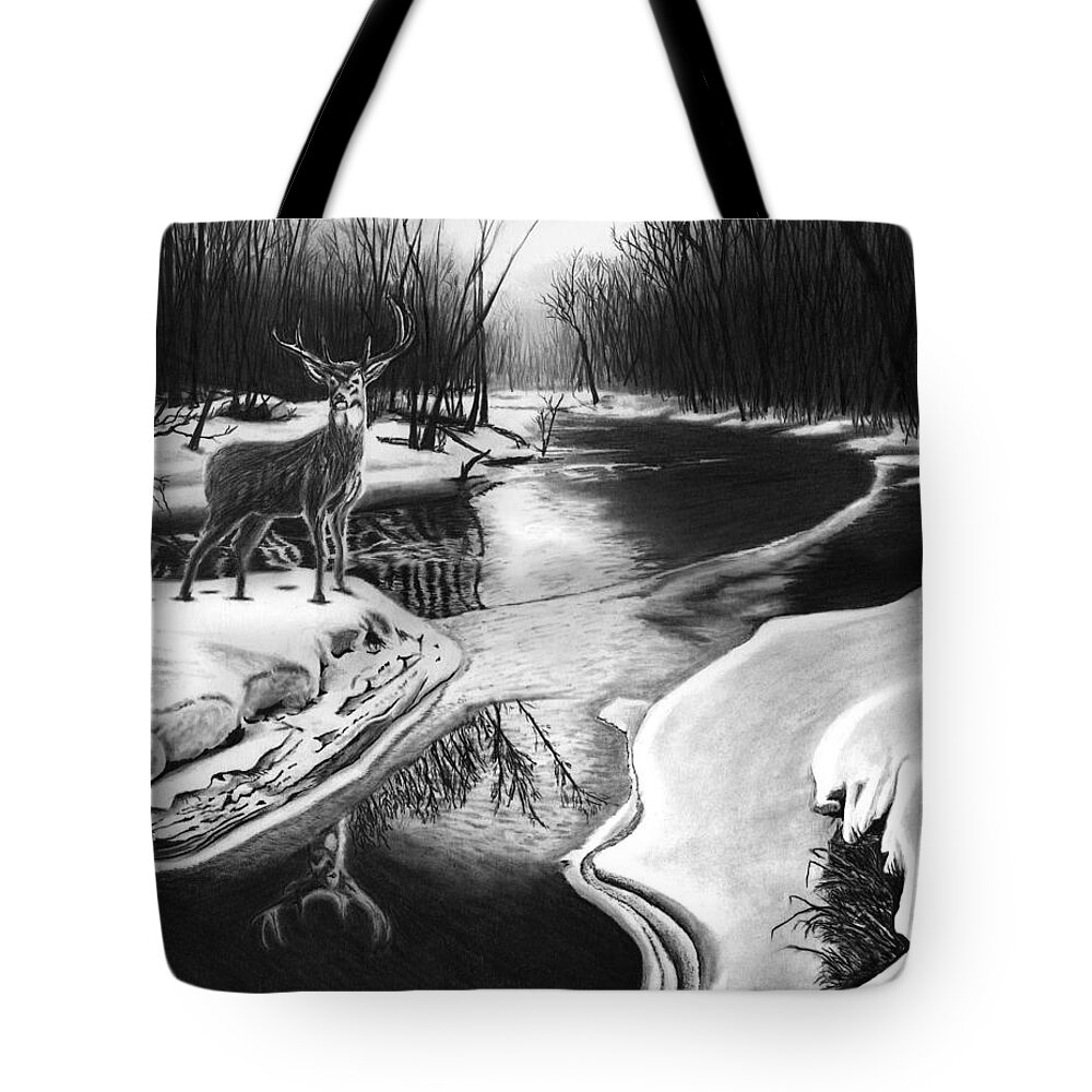 Morning Thaw Tote Bag featuring the drawing Morning Thaw by Peter Piatt