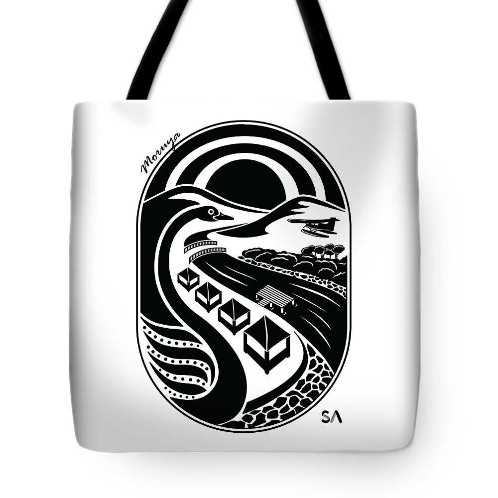 Black And White Tote Bag featuring the digital art Moruya by Silvio Ary Cavalcante