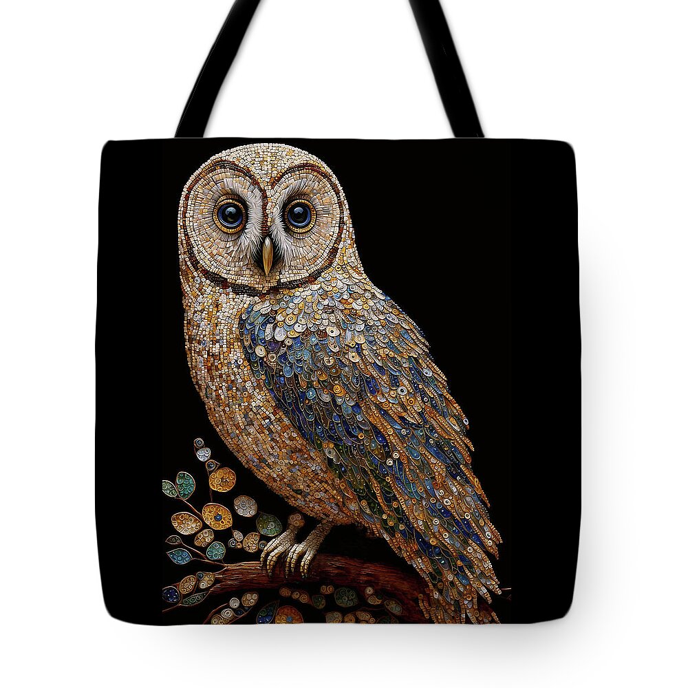 Owls Tote Bag featuring the digital art Mosaic Owl by Peggy Collins