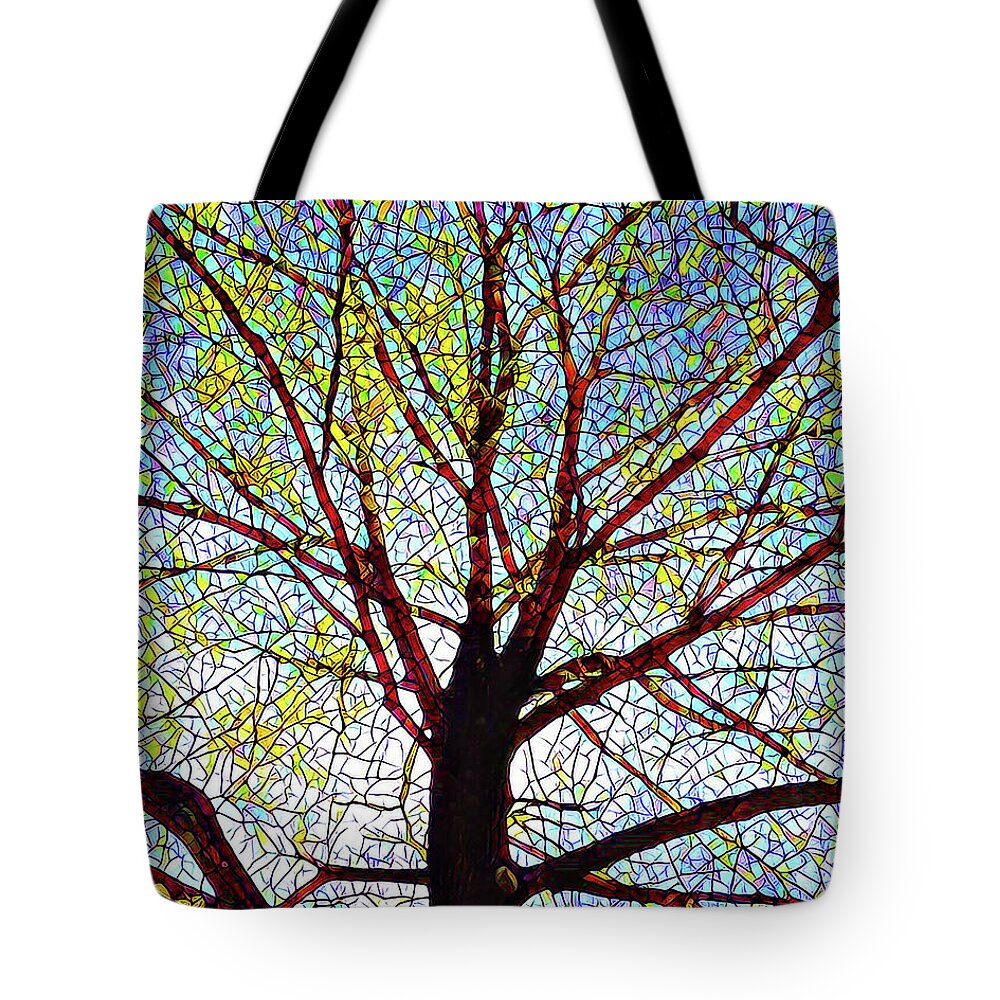 Tree Tote Bag featuring the digital art Mosaic tree by Rod Melotte