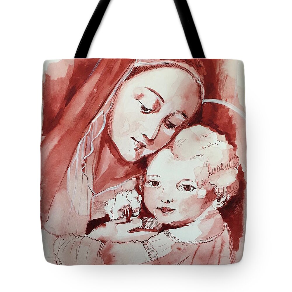 Mother And Child Tote Bag featuring the drawing Mother and Child by Carolina Prieto Moreno