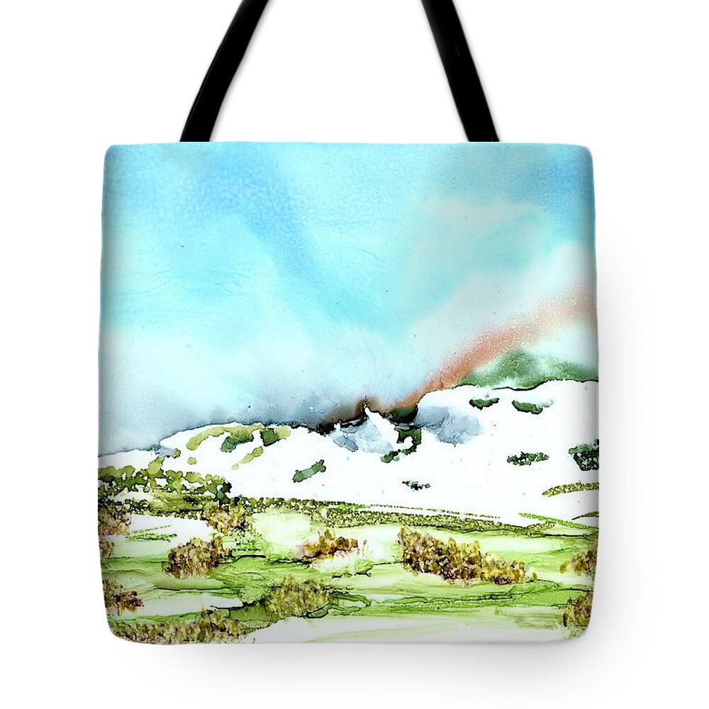 Snow Tote Bag featuring the painting Mother Nature's Stutter Step by Angela Marinari