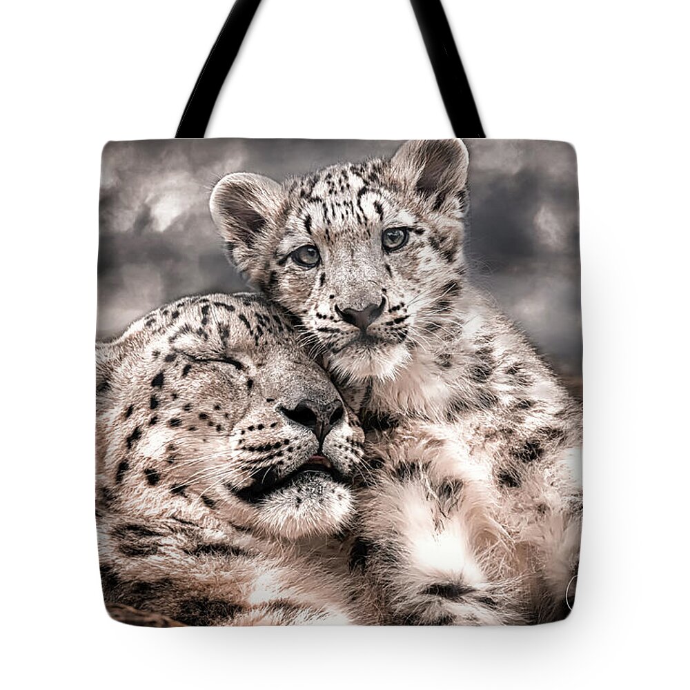 Snow Tote Bag featuring the photograph Mother's love in the clouds by Chris Boulton