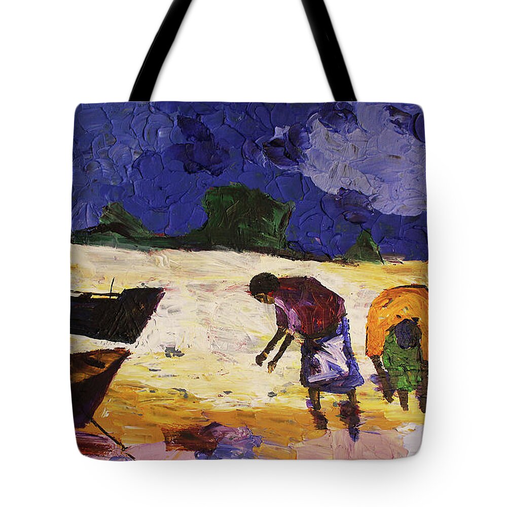 African Art Tote Bag featuring the painting Mothers Rewards by Tarizai Munsvhenga