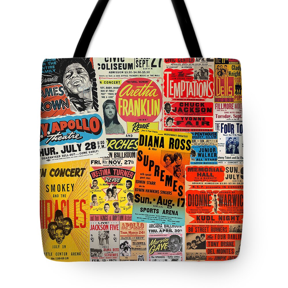 Motown Tote Bag featuring the photograph Motown Concert Posters by Andrew Fare