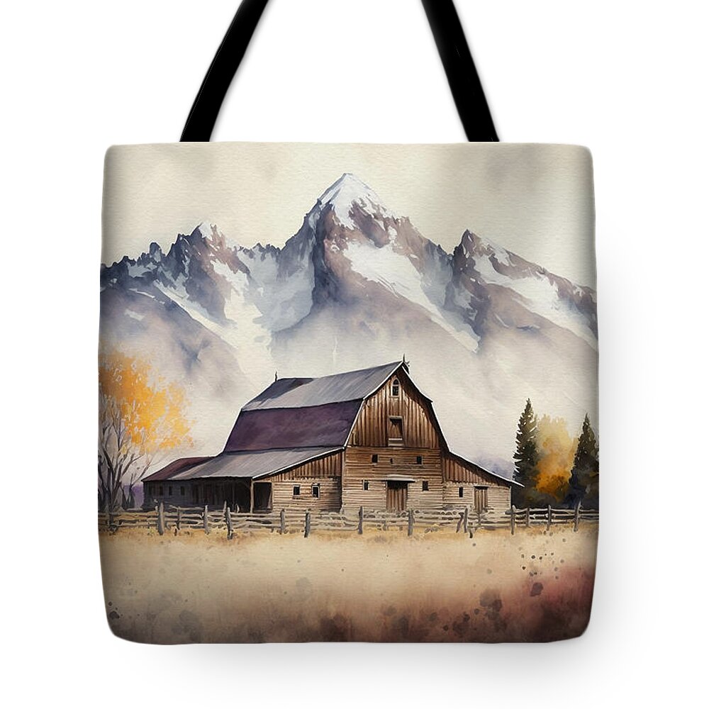 Wyoming Tote Bag featuring the digital art Moulton Barn by Kai Saarto