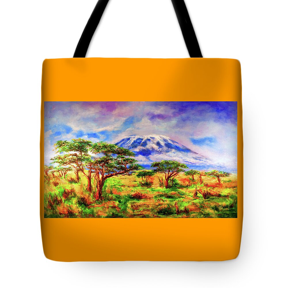 Jungle Of Mount Kilimanjaro Artwork Tote Bag featuring the painting Mount Kilimanjaro Tanzania East Africa by Sher Nasser Artist