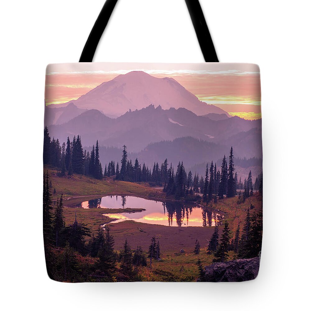 Mount Rainier Tote Bag featuring the photograph Mount Rainier Sunset Layers by Mike Reid