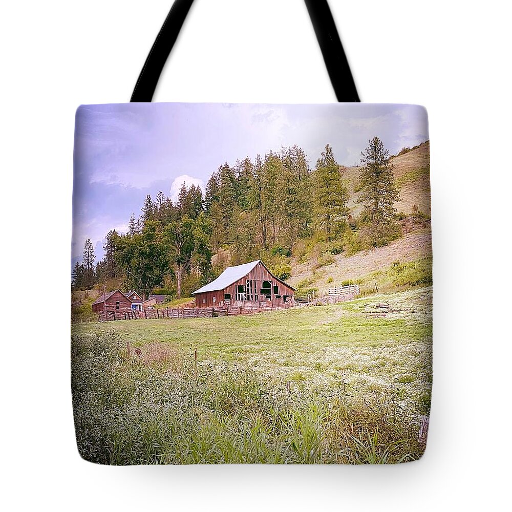 Rustic Barn Tote Bag featuring the photograph Rustic Mountain Barn by Jerry Abbott