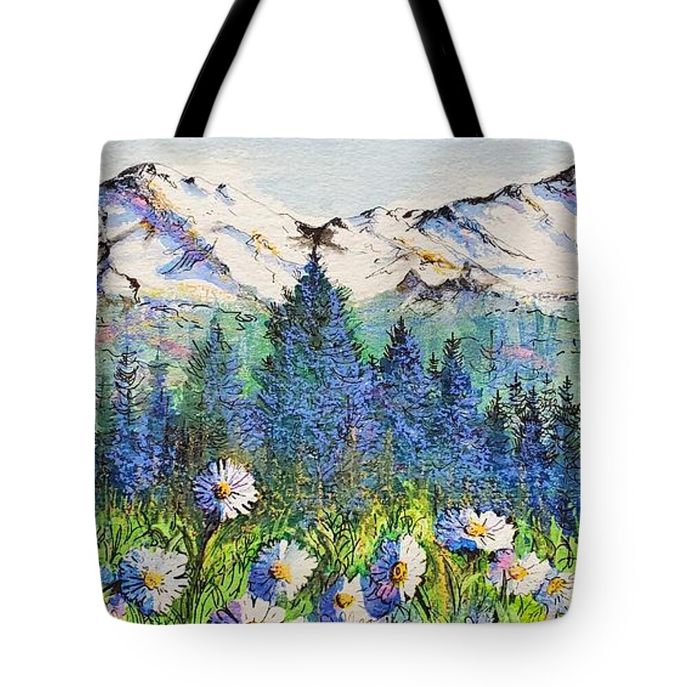 Mountains Tote Bag featuring the painting Mountain Blues by Diane Phalen